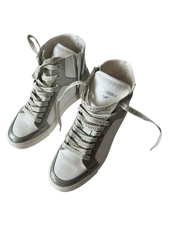 Zadig & Voltaire Shoes - Zadig & Voltaire High Flash Infinity Leather Sneakers White Silver Glitter EU 38